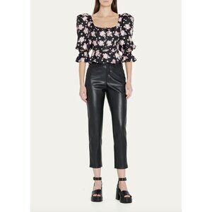 Autumn Adeigbo Lykke Cropped Faux Leather Pant Black Womens Size 6